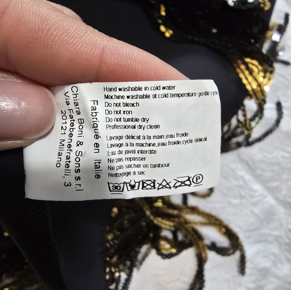 Chiara Boni La Petite Robe Benjamin Sequin Fringe Midi Dress In Black Women's 10 - Picture 14 of 15